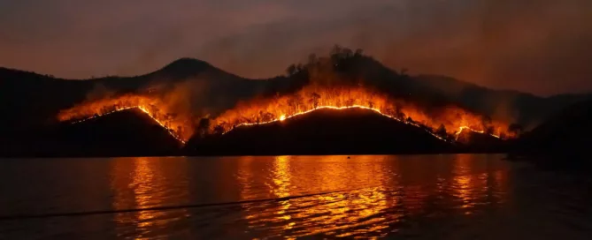 fire on bank near water