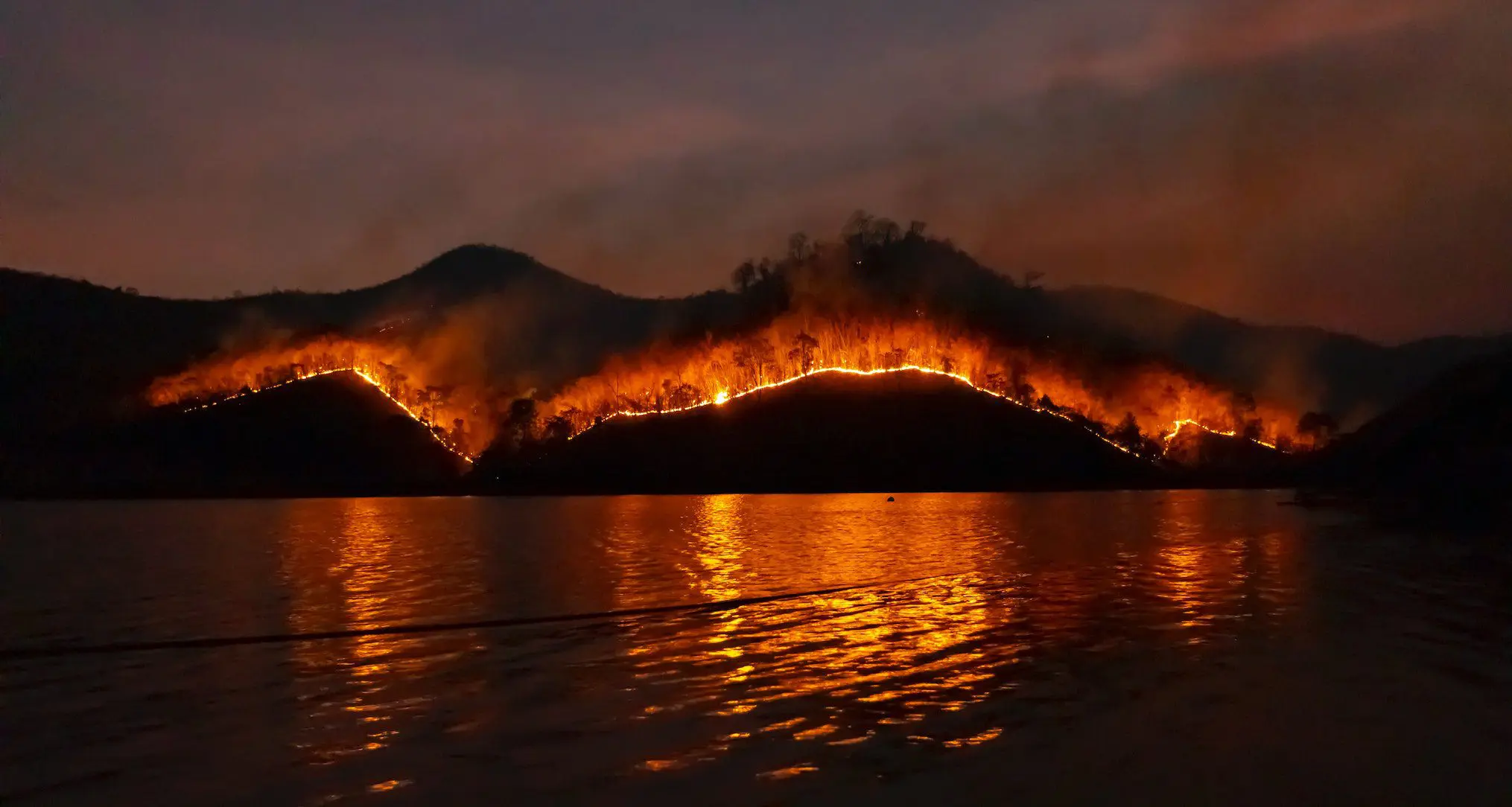 fire on bank near water