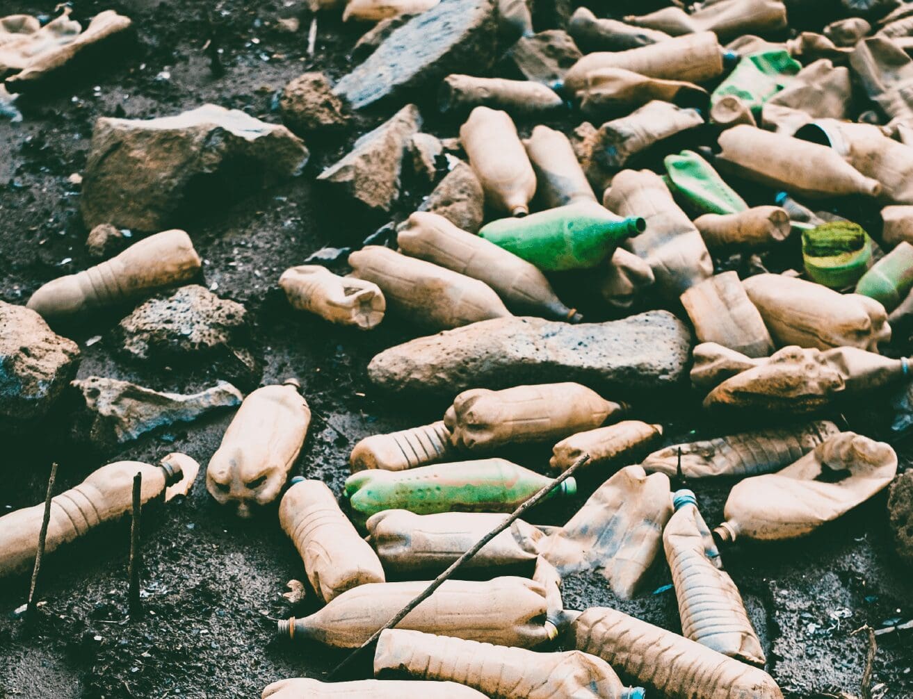 plastic bottles collected from the ocean