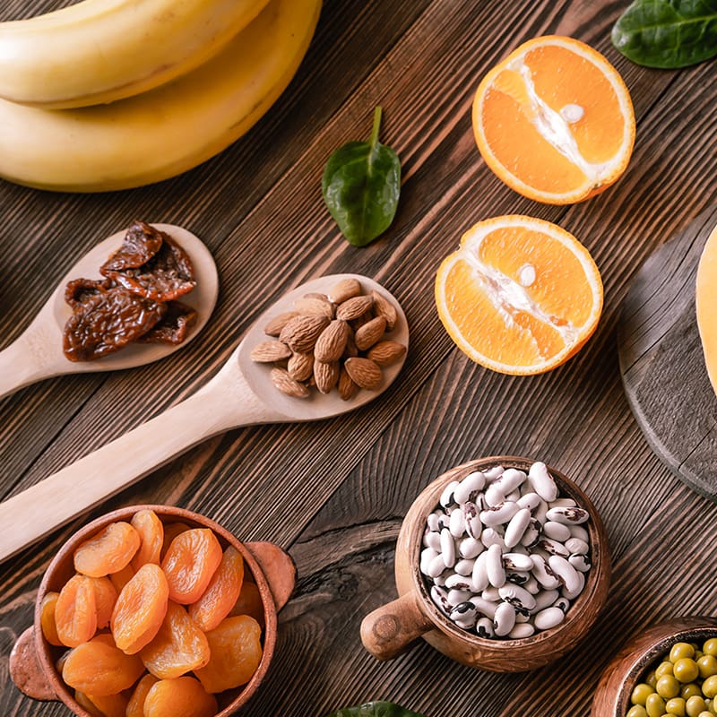 foods that have high potasium, almond, orange, banana