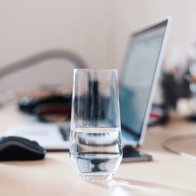 glass of water on the desk
