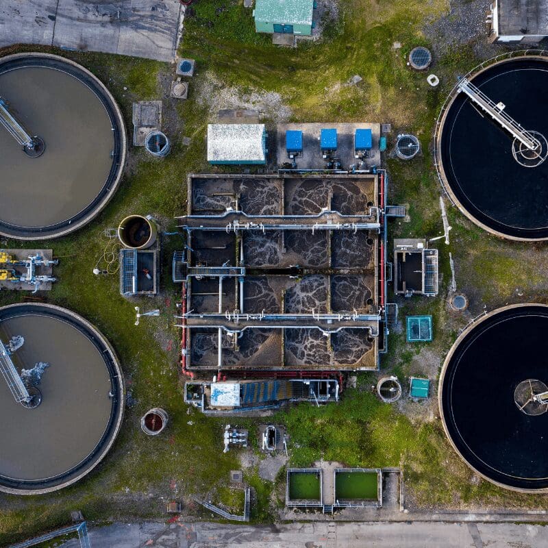 aerial view of a waste water treatment plant