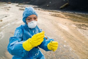 researcher testing river water